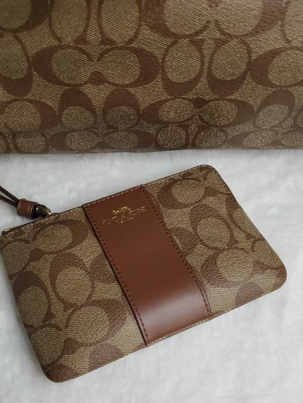 Coach Brown Signature Canvas Tote with Matching Wristlet